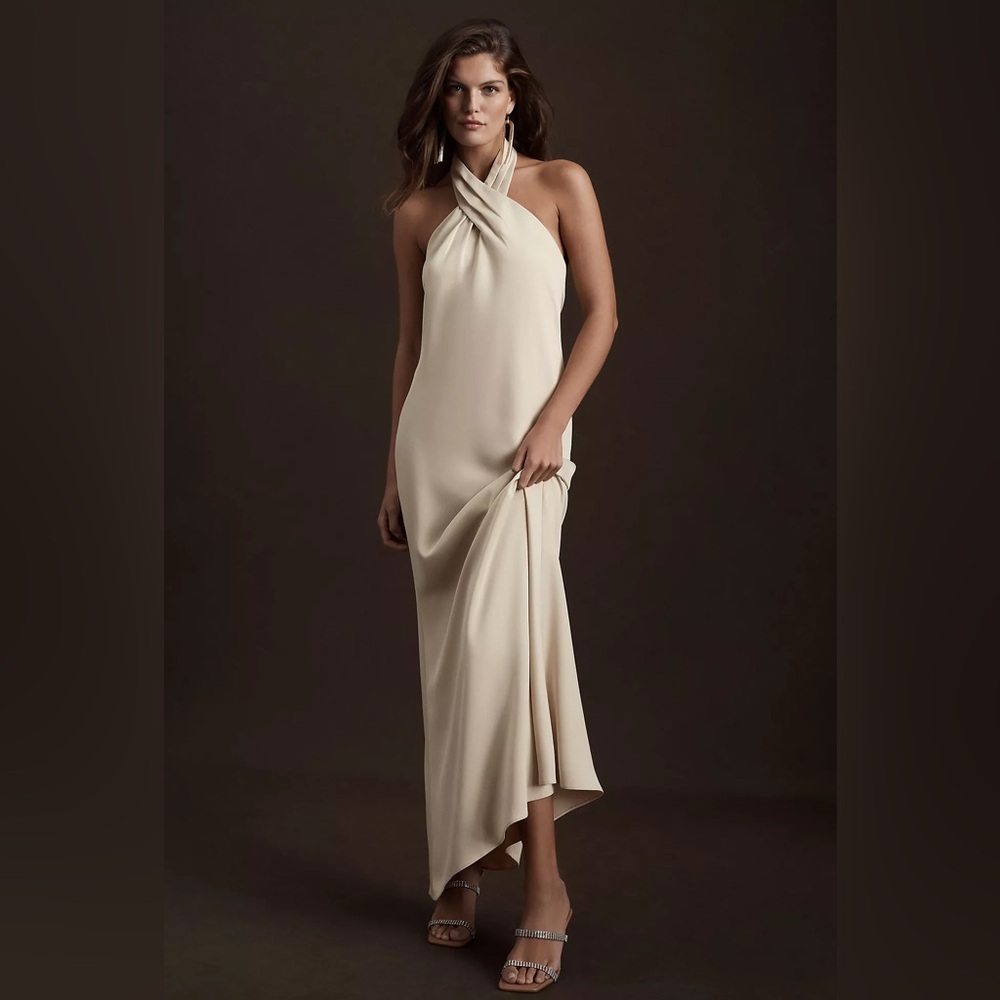 Anthropologie BHLDN Ruby Twist Halter Satin Gown